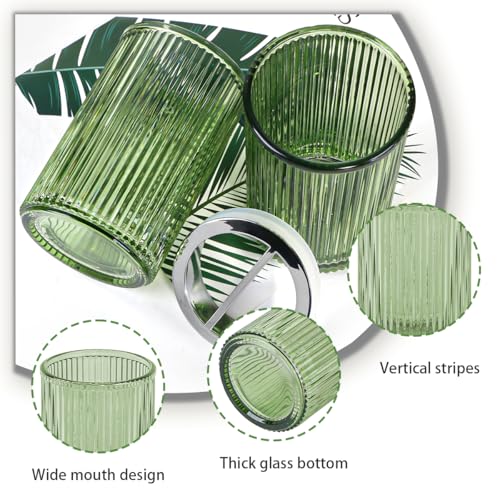 Green Toothbrush Holders for Bathrooms, 2pcs Glass Toothbrush Holder and 12oz Bathroom Tumbler Cup Set, Silver Tooth Brush and Toothpaste Organizer for Bathroom Vanity Countertop - color: Green Silver