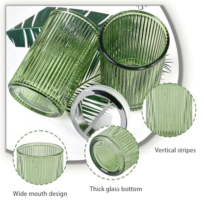 Green Toothbrush Holders for Bathrooms, 2pcs Glass Toothbrush Holder and 12oz Bathroom Tumbler Cup Set, Silver Tooth Brush and Toothpaste Organizer for Bathroom Vanity Countertop - color: Green Silver