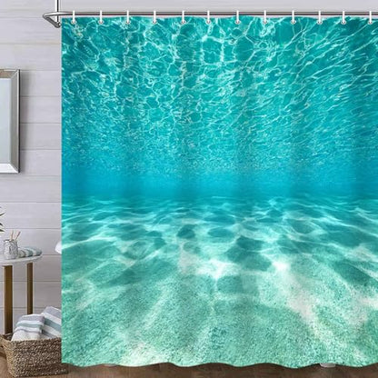 MERCHR Cute Teal Blue Ocean Shower Curtain, Nature Underwater Sea World Sand Beach Bathroom Curtains Waterproof Fabric,71X84Inches - color: Teal, size: 71"W x 84"L (Pack of 1)