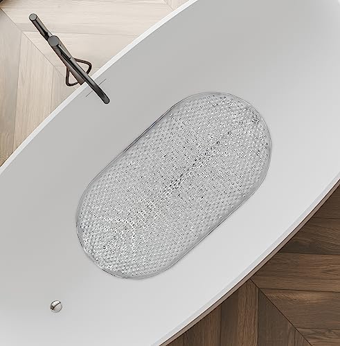 Splash Home Metallic Bathtub Mat Non-Slip, Shower Mat with Suction Cups and Drain Holes Bath Mat for Tub, 28 L x 15 W Inches, PVC - Clear