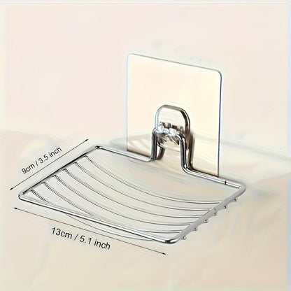 Wall-Mounted Soap Box 1pc - No Drilling Stainless Steel Soap Holder with Drainage Design, Adhesive Installation for Bathroom & Kitchen, Creative Soap Storage Solution