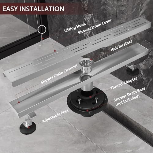 Linear Shower Drain, 32 inch Brushed Nickel | Including Hair Catcher and Removable Grate, 304 Stainless Steel, Easy to Install and Clean (Drain Base Not Included) - color: Brushed Nickel, size: 32 inch