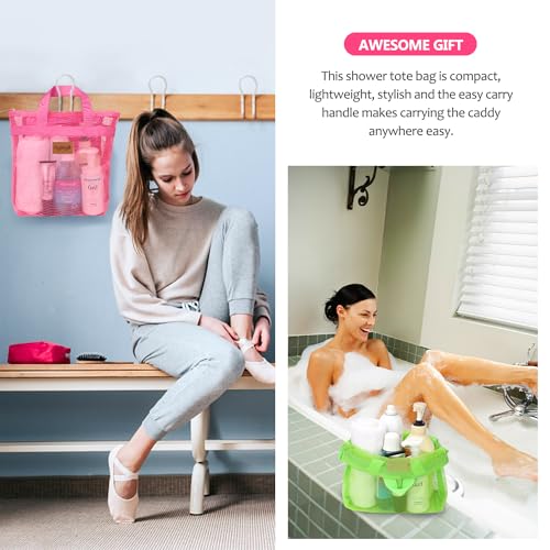 Hommtina 2 Pcs Shower Mesh Caddy Bag Quick Dry Hanging Toiletry and Bath Organizer for Travel and Swimming with Zipper (Roes-Green) - color: Roes-Green