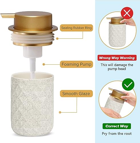 Ceramic Foam Hand Soap Dispenser - 10.15 oz Foaming Soap Dispenser Hand Pump Dispenser, Ceramic Dish Liquid Dispenser for Kitchen,Sylfu Hand Wash Bottle Bathroom - color: Foam-diamond