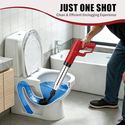 Electric Toilet Plunger Anti-Splash Clog Remover for Bathroom | High Pressure Powerful Drain Unclogger for Shower & Floor Drains, Red - color: Red