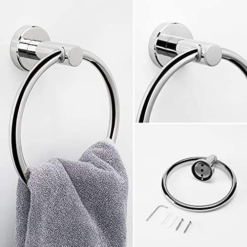 NearMoon 2 Pieces Bathroom Hardware Accessories, Towel Ring and Toilet Paper Holder- Stainless Steel Bath Towel Hanger and Hand Towel Holder, Wall Mounted (Chrome Finish) - color: Chrome Finish