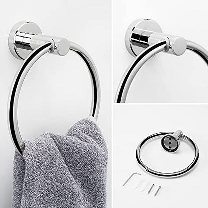 NearMoon 2 Pieces Bathroom Hardware Accessories, Towel Ring and Toilet Paper Holder- Stainless Steel Bath Towel Hanger and Hand Towel Holder, Wall Mounted (Chrome Finish) - color: Chrome Finish