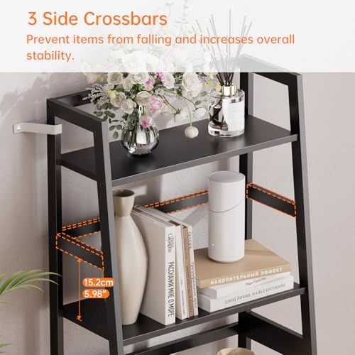HITNET Ladder Shelf Black, 4-Tier Bookshelf, Freestanding Bathroom Storage Rack with Bamboo Frame, Plant Display Stand for Living Room, Kitchen, Home Office - color: Black