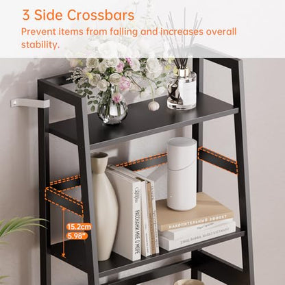 HITNET Ladder Shelf Black, 4-Tier Bookshelf, Freestanding Bathroom Storage Rack with Bamboo Frame, Plant Display Stand for Living Room, Kitchen, Home Office - color: Black