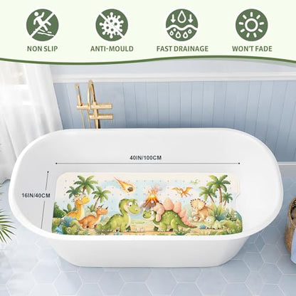 Baby Bath Mat for Tub Non Slip Kids, BPA Free Extra Long Bathtub Mat 40x16 with Drain Holes and 200 Suction Cups, Non Toxic Machine Washable Toddler Bath Mat, Eco-Friendly Certified - color: W-dinosaur