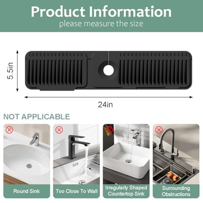 24 Inch Faucet Mat for Kitchen Sink Silicone Folding Faucet Mat for Bathroom Sink Splash Guard 7° Slope Water Draining Tray with Button Lock for Kitchen Bathroom Bar ect(Black) - color: Black