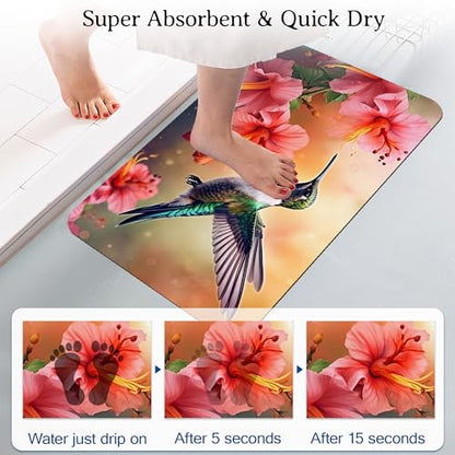 Elightvap Hummingbird Flowers Bathroom Mat Quick Drying Non Slip Bath Mats Absorbent,Bath Mat Quick Dry Bathroom Rug in Front of The Kitchen Sink, Shower Room, Bathtub,17 * 29.5 Inches - color: Hummingbird Flowers