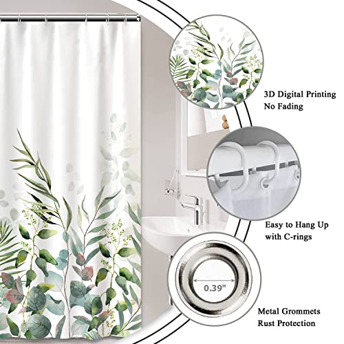 AWERT Stall Shower Curtain Plants for Bathroom,Waterproof Quick-Drying Green Leaves Stall Size Shower Curtain Set with Hooks 36x72 Inch - color: Green and Magenta, size: 36"W x 72"L (Pack of 1)