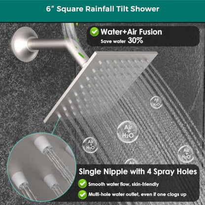 Digital Display Shower Faucet Set Dual Shower System | 14X20" LED Ceiling Shower & 6" Wall Mounted Shower Head & Dual Function Handheld Shower, Brushed Nickel - color: Brushed Nickel