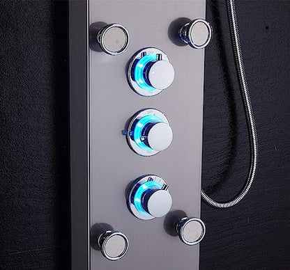 ELLO&ALLO LED Stainless Steel Bathroom Shower Panel Tower System, Rainfall Waterfall Shower Head Rain Massage System with Body Jets, Brushed Nickel - color: Brushed Nickel