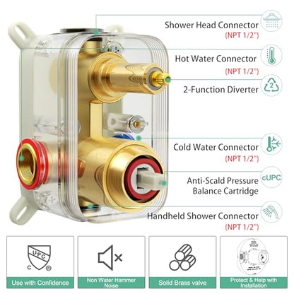 SR SUN RISE Shower Faucet - 16 Inch Multifunctional High Pressure Shower Head System with Handheld Shower Head Fixtures - Valve Included - Brushed Gold - color: Brushed Gold, size: 16 Inch