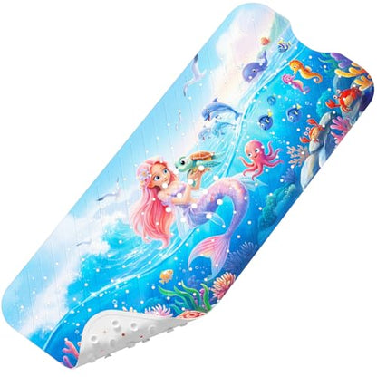 Upgrade Cartoon Baby Bath Mat Non Slip - 40"x16" Extra Long Bathtub Mat for Baby Eco Friendly Durable Bath Mat for Tub Non Slip Kids Tub Mat with Suction Cups, Machine Washable and No Fading, Mermaid - color: F-mermaid-3