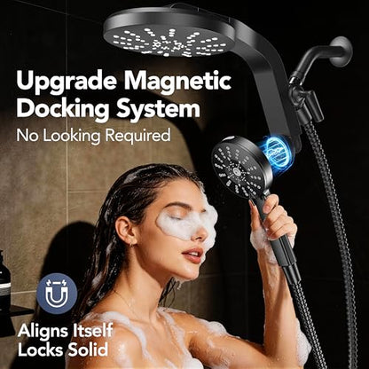 High Pressure Rain Showerhead Combo, 2026 Magnetic Shower Head Set with Detachable 8-Mode Handheld Shower Spray, Adjustable Angle Dual Showerhead with Built-in Magnetic Docking and Power Jets, ‎Black - color: ‎Matte Black