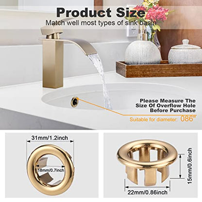 ARCORA 6 Pack Sink Overflow Ring Gold Bathroom Kitchen Sink Basin Trim Overflow Cover Hole Insert Cap - color: Brushed Gold-6 Pack