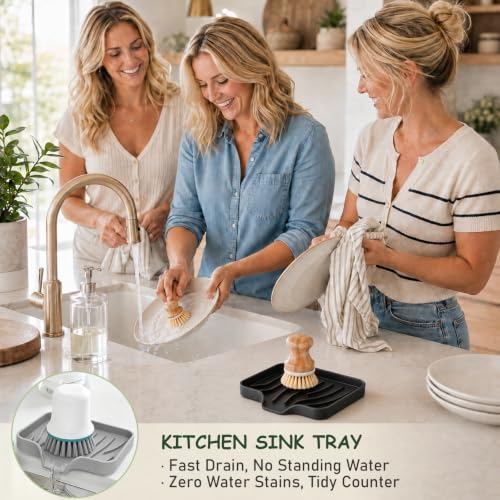 Silicone Soap Dish with Drain Spouts, Bar Soap Holder, Self-Draining Sink Organizer Kitchen Sponge Tray, Non-Slip Dispensers for Bathroom, Kitchen (Off White, 1 Long + 2 Short) - color: Off White
