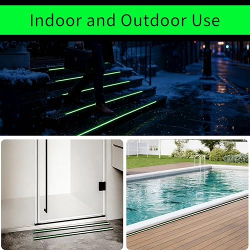 Glow in Dark Anti Slip Tape, 1" x 35FT Heavy Duty Waterproof Safety Grip Tape for Stairs, Pool, Bathroom - Black & Glow Stripe Indoor/Outdoor Multi-Purpose Traction Tape - size: 1 Inch x 35 Feet