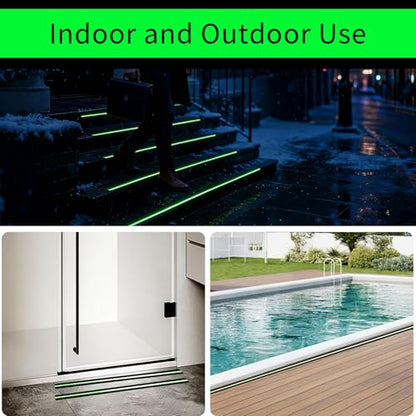 Glow in Dark Anti Slip Tape, 1" x 35FT Heavy Duty Waterproof Safety Grip Tape for Stairs, Pool, Bathroom - Black & Glow Stripe Indoor/Outdoor Multi-Purpose Traction Tape - size: 1 Inch x 35 Feet