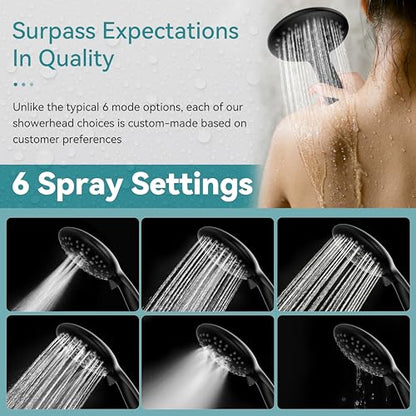 JDO Shower Head with Handheld, 6 Spray Settings High Pressure Hand Held Shower Head, 4.3" High Flow Rain Showerhead Set with Extra Long 59" Stainless Steel Hose and Adjustable Bracket(Matte Black) - color: Flat Black