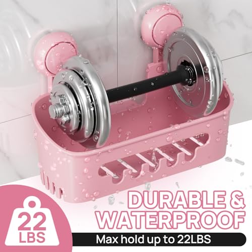 Shower Caddy Suction Cup Set Shower Organizer & Soap Holder, Pink | Toothbrush Holder, Bathroom Shelf Basket NO-Drilling, Removable Suction Storage, Waterproof Bathroom Caddy - color: 3 X Pink