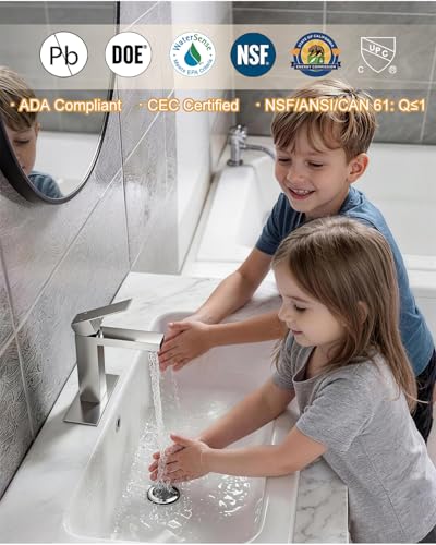 Brushed Nickel Bathroom Faucet Single Hole with Pop-Up Bathroom Drain and Flexible Hoses Single Handle Bathroom Sink Faucet w/Deck Plate(1 or 3 Hole) for Vanity Sinks, RV, Farmhouse - color: Brushed Nickel