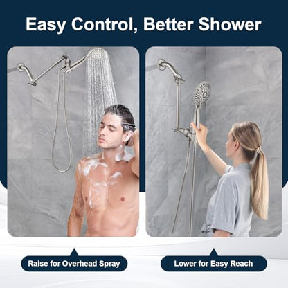 BRIGHT SHOWERS Brass Shower Head Extension Arm for Rain and Handheld Shower Head, 10 Inch Universal Shower Arm Extender, Height & Angle Adjustable, Brushed Nickel - color: Brushed Nickel, style: 10 Inch