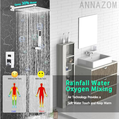 Shower Faucet Set Polished Chrome Surface Large 12 Inch Shower Head Handheld Shower Combo Set High Pressure Recessed Wall Mount, Chrome - color: Polished Chrome, style: 12"- 2 Function