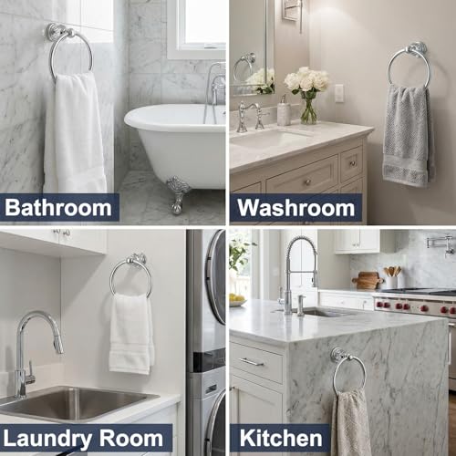 Silver Towel Ring with Crystal, Round Hand Towel Holder for Bathroom | Wall Mounted Stainless Steel Hand Towel Rack, Polished Silver Rustproof Bath Hardware, Fits Modern Luxury Home Kitchen Hotel - color: Silver Towel Ring