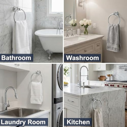 Silver Towel Ring with Crystal, Round Hand Towel Holder for Bathroom | Wall Mounted Stainless Steel Hand Towel Rack, Polished Silver Rustproof Bath Hardware, Fits Modern Luxury Home Kitchen Hotel - color: Silver Towel Ring