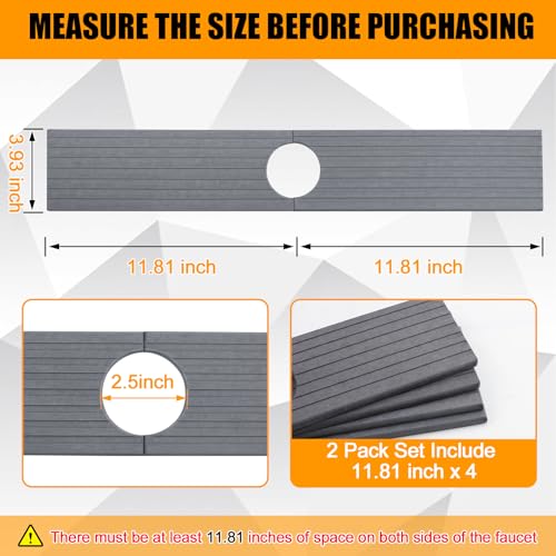 2 Pack Stone Faucet Mat for Kitchen Faucet Sink, 23.6x4 Inches, Dark Grey | Olldag Quick Drying Splash Guard Water Protector & Drip Catcher for Bathroom Counter - size: 23.6x4 Inch