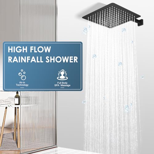 10 Inch Matte Black Rain Shower Head - All Metal Stainless Steel 304, Ultra Thin Design, Modern Bathroom Square Rainfall Showerheads - Full Body Coverage Bath Shower - color: B-Matte Black, size: 10 Inch Square