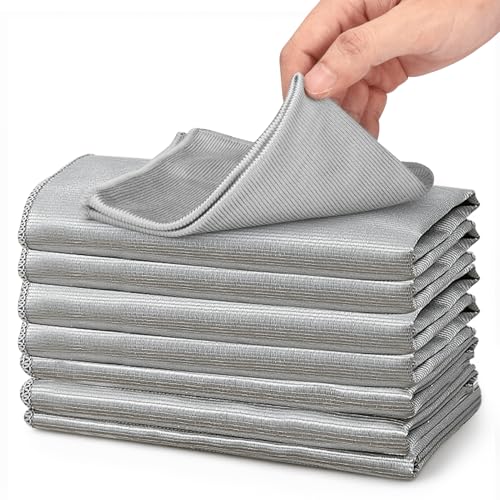 Microfiber Glass Cleaning Cloths,Lint Free,11.8"×11.8in,8 Pack | Streak Free Miracle Cleaning Cloth,Reusable Cleaner Towels for Kitchen,Windows,Stainless Steel,Mirror,Glasses,Car Windshields - color: Sliver-grey