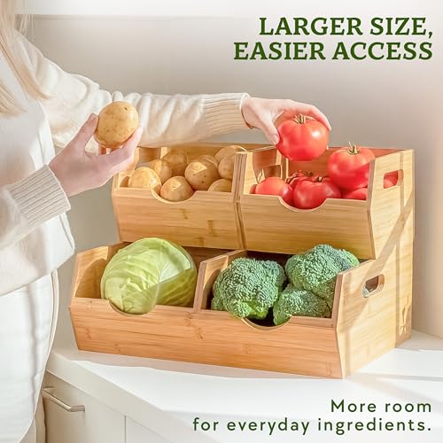 HOMESTEAD Extra Large Bamboo Pantry Storage Bins – 30% Larger, Stackable Potato Onion Storage Bin, Large Pantry Organizers and Storage, Produce Vegetable Organizer, Set of 3 - size: Extra Large ( 3 Pack )