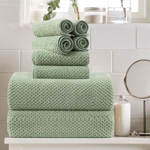 8 Piece Green Family Bath Towel Set-2 Oversized Bath Towel Sheets,2 Hand Towels,4 Washcloths-600GSM Soft Highly Absorbent Quick Dry Beach Chair Towels Woven Towels for Bathroom Hotel and Spa - color: Green, size: 8 Pcs Towel Set