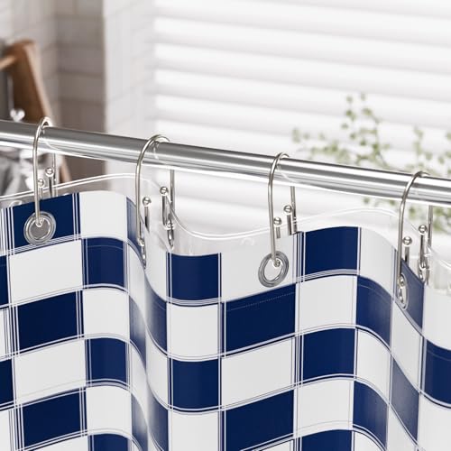 AmazerBath Shower Curtain Hooks, Nickel Shower Curtain Hooks Rust Proof, Non-Slip Simple Double Hook Shower Curtain Hooks for Shower Curtain, Sturdy Shower Curtain Rings, 12Pcs - color: Nickel, style: Minimalist