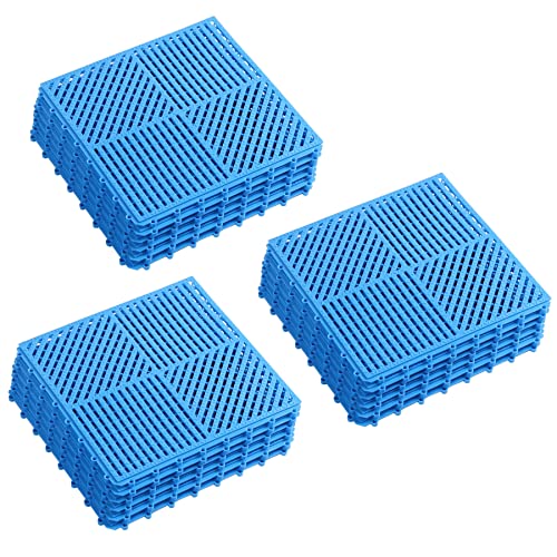 18 Pack Modular Interlocking Floor Tiles Anti-Slip Drainage Mat for Slippery Area Like Shower Swimming Pool Sauna Room Patio Boat, 12"×12" Blue - color: Blue, size: 18 Pack (12"L x 12"W x 0.4"Th)