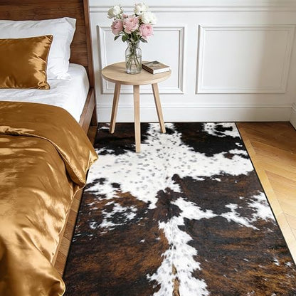 Western Rugs for Entryway 3x5 ft Washable Area Rug Rustic Cow Print Non Slip Entry Rug Farmhouse Indoor Floor Mat Carpet for Foyer Bedroom Living Room Entrance Kitchen - size: 3' x 5' (Rectangular)