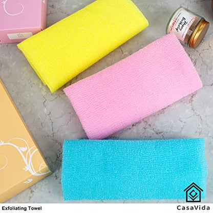 Exfoliating Washcloth Back Scrubber, 3 Pack, Pink | Japanese Beauty Washcloth, Back Scrubber for Daily Use, Textured Poly Nylon Body, Smoother-Looking Skin, Quick-Dry - style: Pink x 3