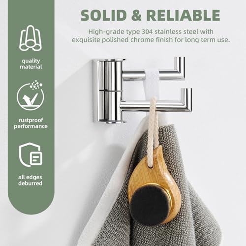 Angle Simple Swivel Robe Hook, Bathroom Towel Double Hook, Polished Chrome | SUS304 Stainless Steel, 2 Arms Hand Towel Holder for Kitchen Closet Entryway, Fold Flat when Not in Use, Screws Mounted - color: Polished Chrome, size: 1 Pack