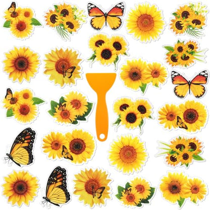 Yaomiao 24 Pcs Sunflower Non Slip Bathtub Stickers with Scraper | Shiny, Sparkle, Glitter, Peva, 4.53inch, Easy Apply, No Residue, for Bathroom, Shower Stairs Floor,Safety, Cute, Grip - style: Sunflower