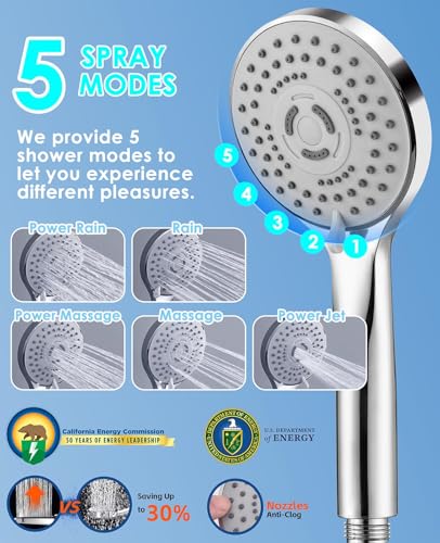 Rain Shower Head with Handheld, 10" Dual Shower Combo, Chrome | 304 stainless steel rainfall head, adjustable extension arm, 5 spray modes, anti-clog nozzles, easy bathroom upgrade