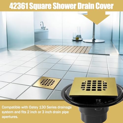 4-1/4 in Square Snap-in Shower Drain Cover - 2 Pcs | Square，Golden brushed wire