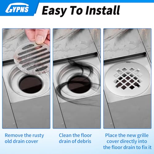 4-1/4” OD Round Shower Drain Cover Fits for Snap-in 3 Inch Drain Base | Brushed Stainless Steel Bathroom Drain Cover Replacement, Anti-Clog Square Hole Grate