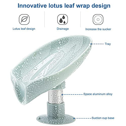 2 Pack Soap Holder Leaf-Shape Self Draining Soap Dish Holder, Not Punched Easy Clean Bar Soap Holder, with Suction Cup Soap Dish Suitable for Shower, Bathroom, Kitchen Sink (Grey + Green) - color: Grey + Green