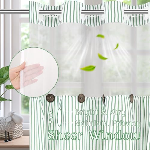 ASPMIZ Farmhouse Striped Shower Curtain and Liner Set No Hook, Green 71x86 | No Hook Shower Curtain with Snap in Liner Fabric, Rustic Washable Waterproof Bathroom Curtains with Button, Mesh Top Window - color: Green Striped, size: 71"W x 86"L (Pack of 1),