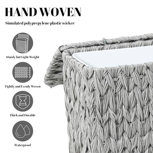 Coeusy 3 Gallon Wicker Trash Can,Grey Bathroom Trash Cans with Lid,Waterproof Slim Waste Basket for Bedroom,Home Office,Narrow Garbage Can with Removable Liner - color: grey